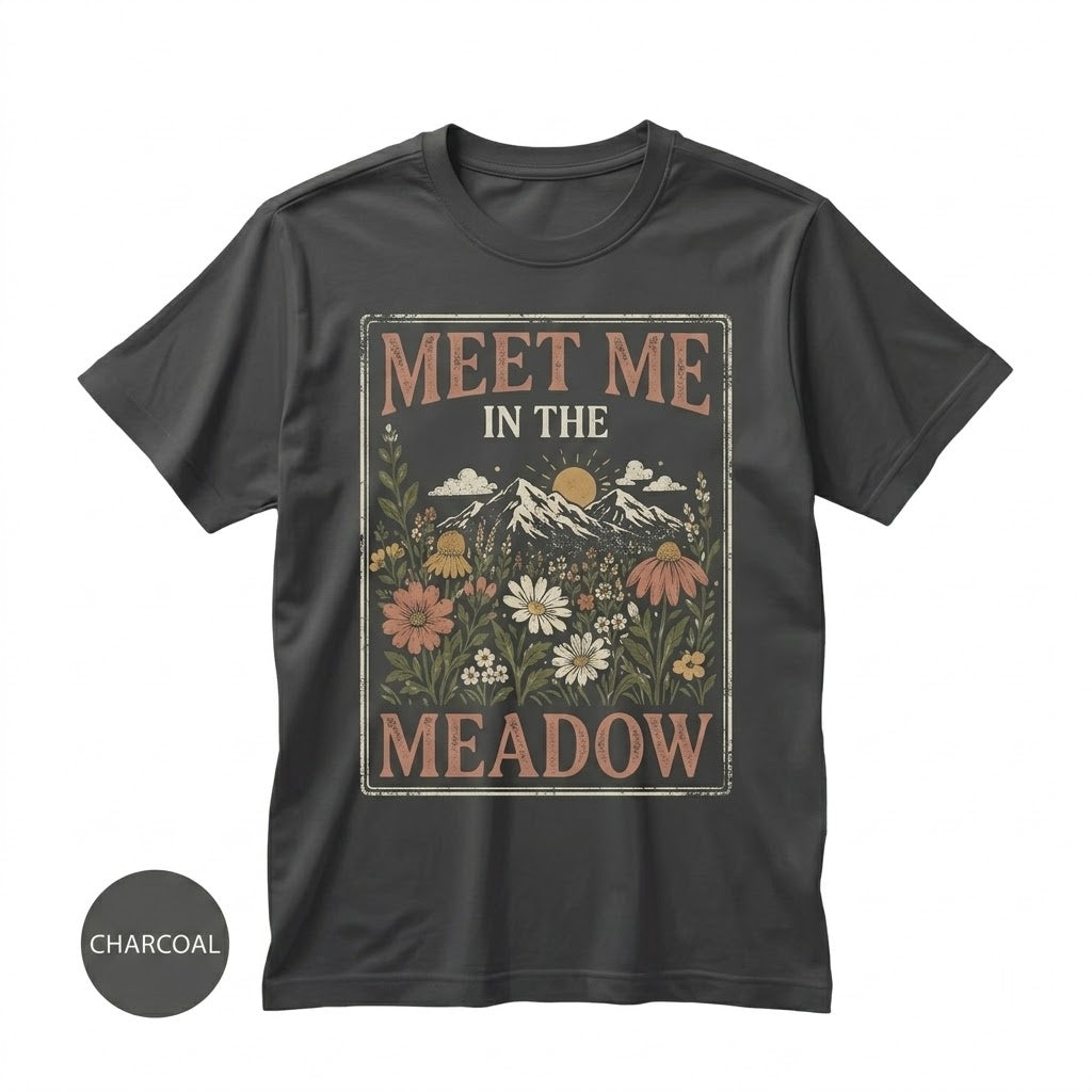Wildflower Boho Mountain Floral Graphic Moss Green Meadow Botanical Print Unisex TShirt