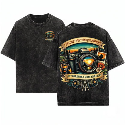 Vintage Camera Picture Graphic Art Apparel Photographer Gift Unisex Wash T-Shirt