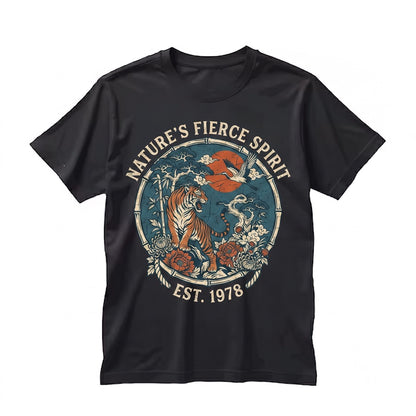 Vintage Japanese Tiger Graphic Floral Asian Samurai Retro Nature Art Aesthetic Gift Unisex TShirt