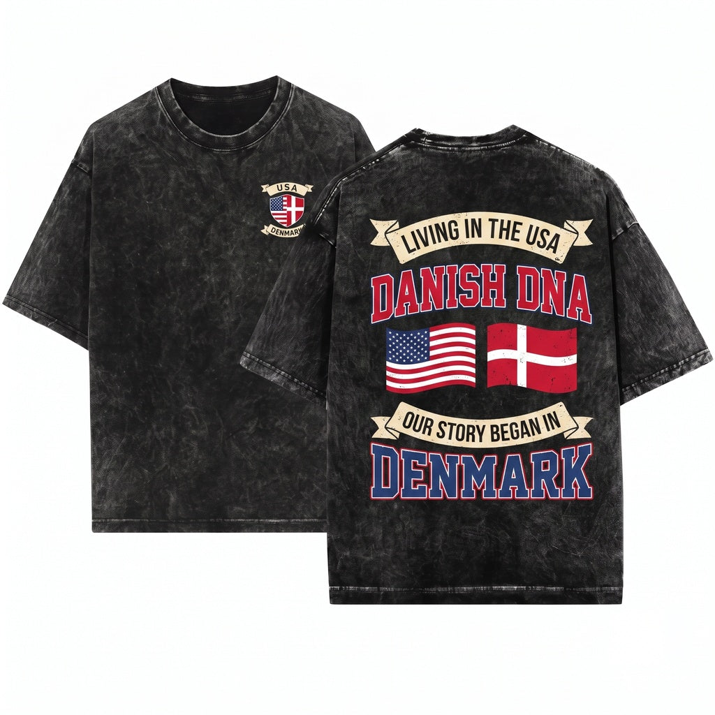 American Danish Roots Heritage Gift Denmark Flag Map USA Story Graphic Birthday Present Tank Top Unisex Wash T-Shirt