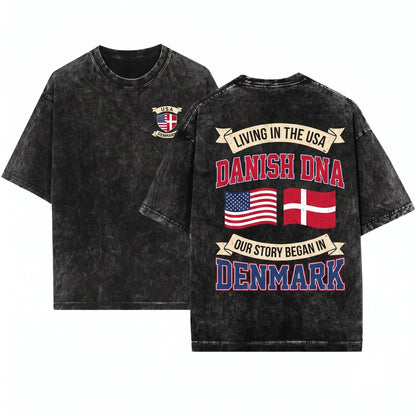 American Danish Roots Heritage Gift Denmark Flag Map USA Story Graphic Birthday Present Tank Top Unisex Wash T-Shirt
