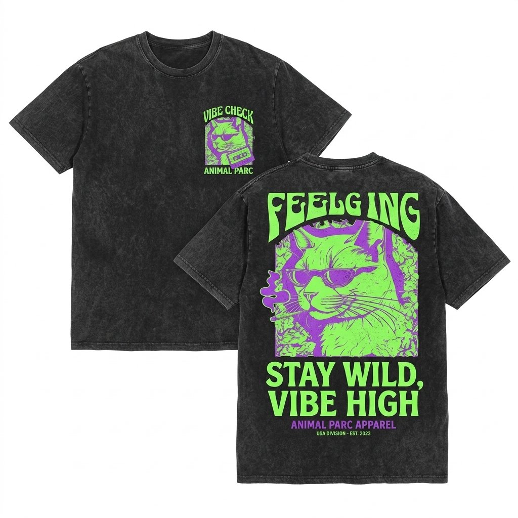 Feeling Dope Cat Weed Vintage 420 Getting High Sunglasses Gift Stoner Animals Smoking Unisex Wash T-Shirt