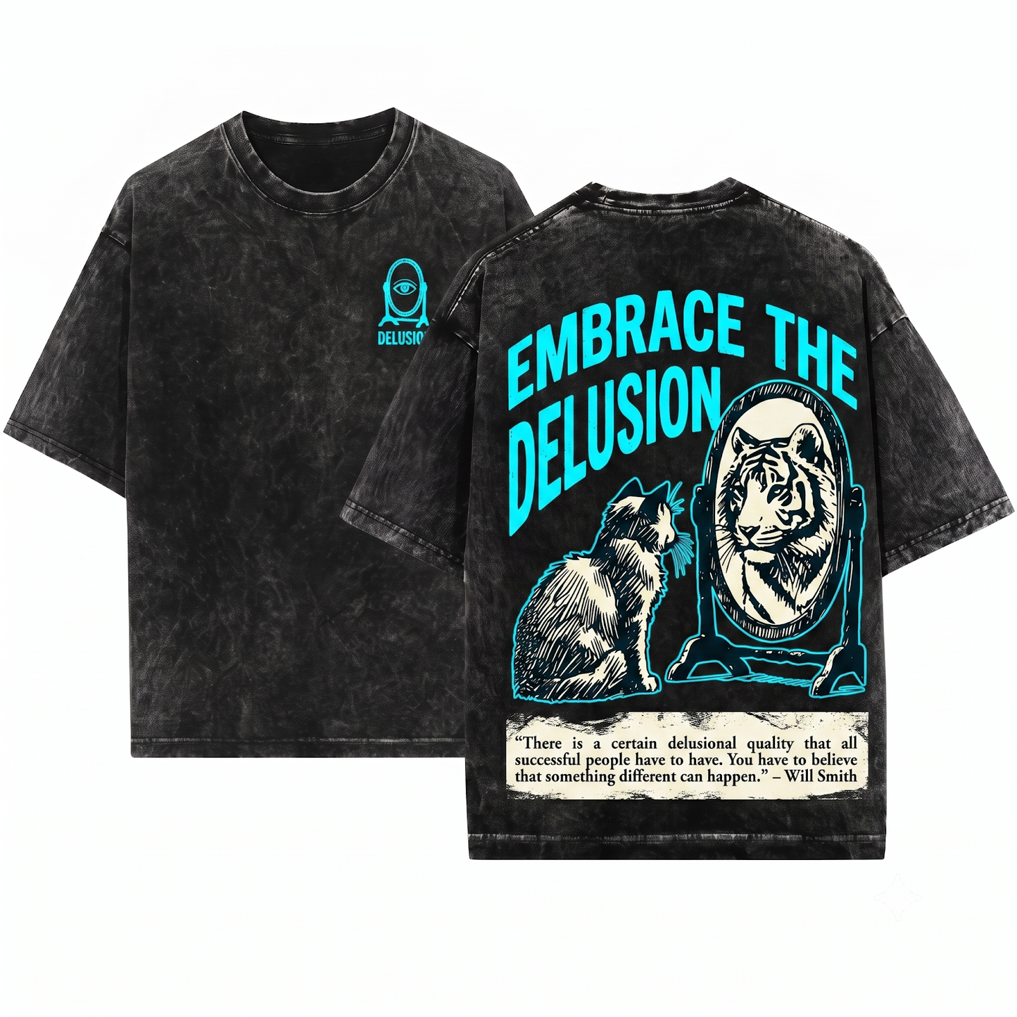 Motivational Cat Tiger Reflection Graphic Tee Funny Mirror Cat Lover Gift Self Love Humor Vintage Style Unisex Heavyweight Garment-Dyed T-Shirt