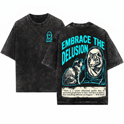 Motivational Cat Tiger Reflection Graphic Tee Funny Mirror Cat Lover Gift Self Love Humor Vintage Style Unisex Heavyweight Garment-Dyed T-Shirt
