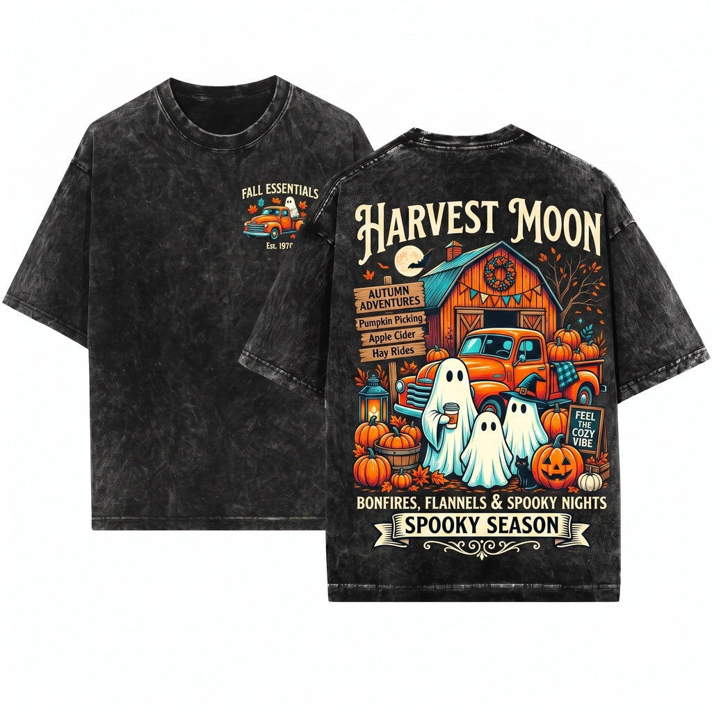 Tis The Season Ghost Vintage Pumpkin Patch Farmhouse Halloween Unisex Wash T-Shirt