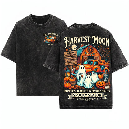 Tis The Season Ghost Vintage Pumpkin Patch Farmhouse Halloween Unisex Wash T-Shirt
