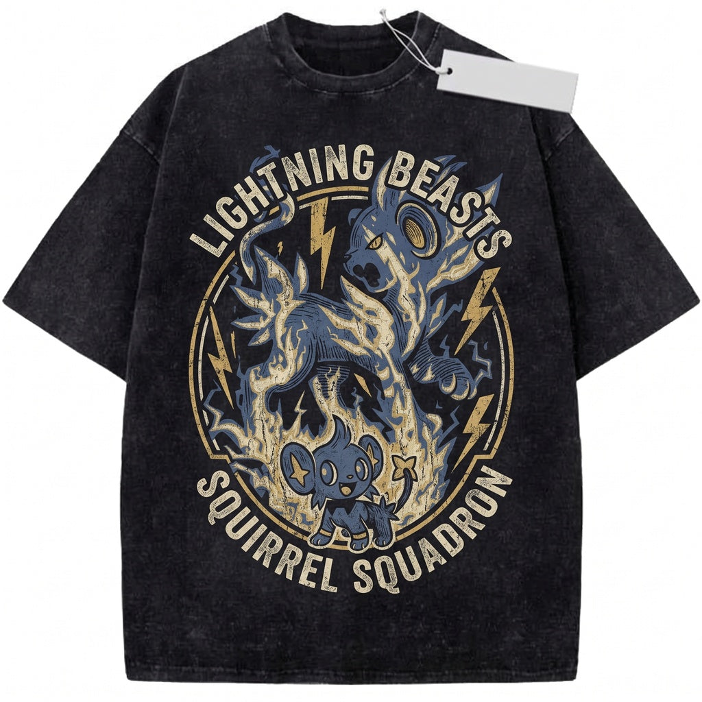 Vintage Shinx Luxray Evolution Graphic Acid Wash Retro Anime Gamer Gift Unisex TShirt