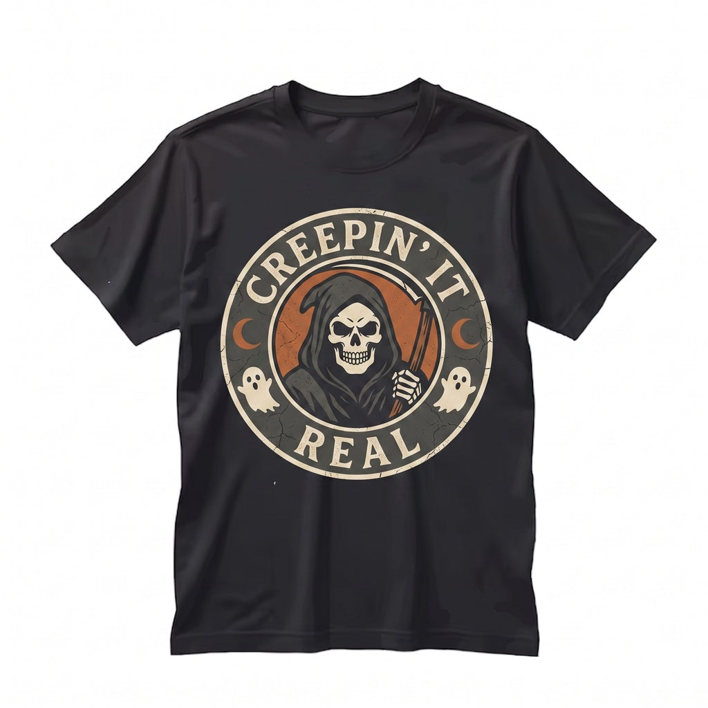 Creepin It Real Funny Grim Reaper Halloween Cute Ghost Graphic Vintage Spooky Season Gift Unisex TShirt