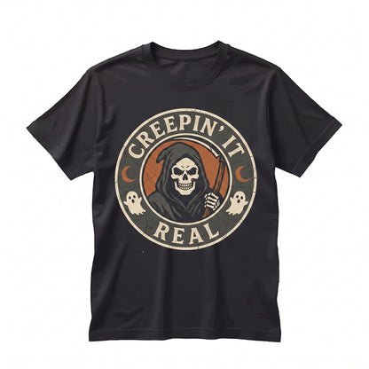 Creepin It Real Funny Grim Reaper Halloween Cute Ghost Graphic Vintage Spooky Season Gift Unisex TShirt