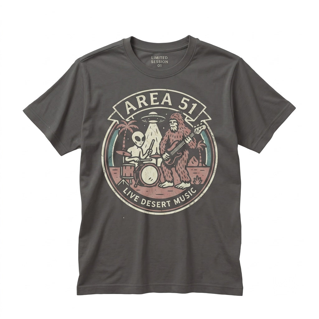 Funny Bigfoot Alien Area 51 Cryptid UFO Band Graphic Top Music Sasquatch Gift Unisex TShirt