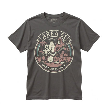 Funny Bigfoot Alien Area 51 Cryptid UFO Band Graphic Top Music Sasquatch Gift Unisex TShirt
