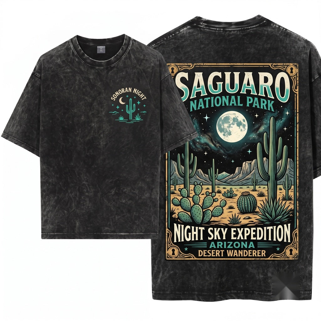 Vintage Desert Night Moon Cactus Rustic Southwest Nature Unisex Wash T-Shirt