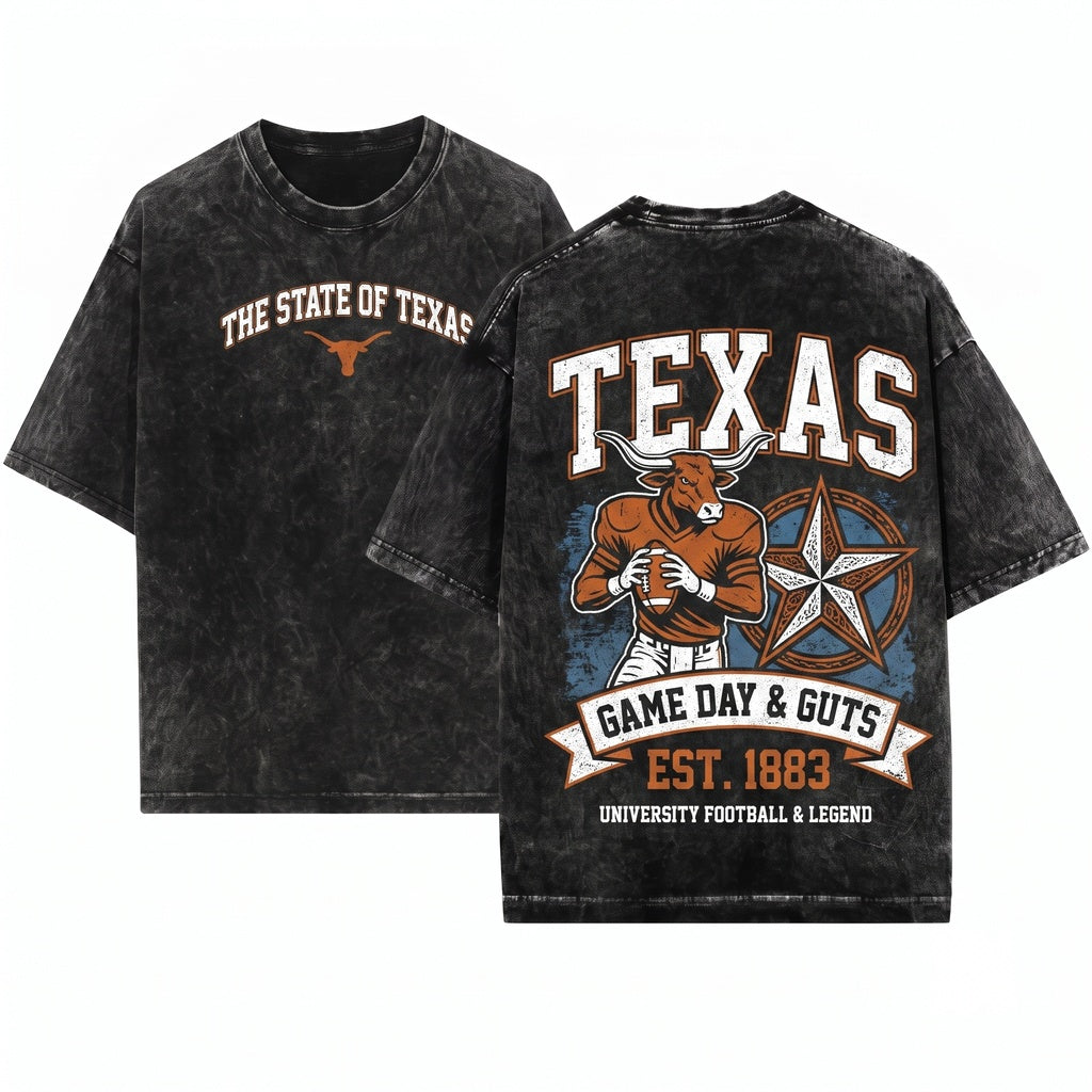 Texas Game Day Tailgate Football Fan Apparel Cotton Blend Unisex Wash T-Shirt