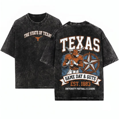 Texas Game Day Tailgate Football Fan Apparel Cotton Blend Unisex Wash T-Shirt