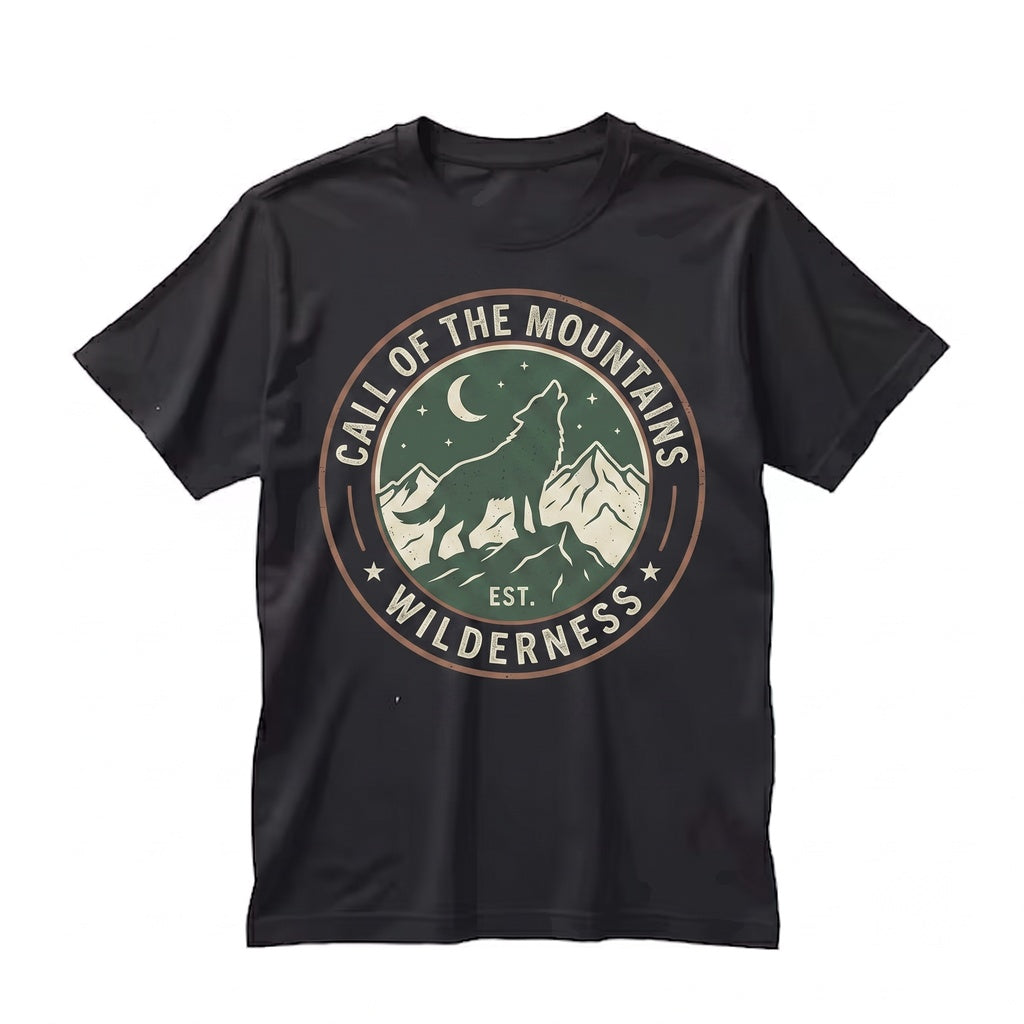 Vintage Howling Wolf Orange Moon Dark Mountain Forest Wildlife Graphic Gift Unisex TShirt