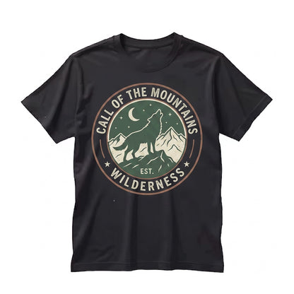 Vintage Howling Wolf Orange Moon Dark Mountain Forest Wildlife Graphic Gift Unisex TShirt