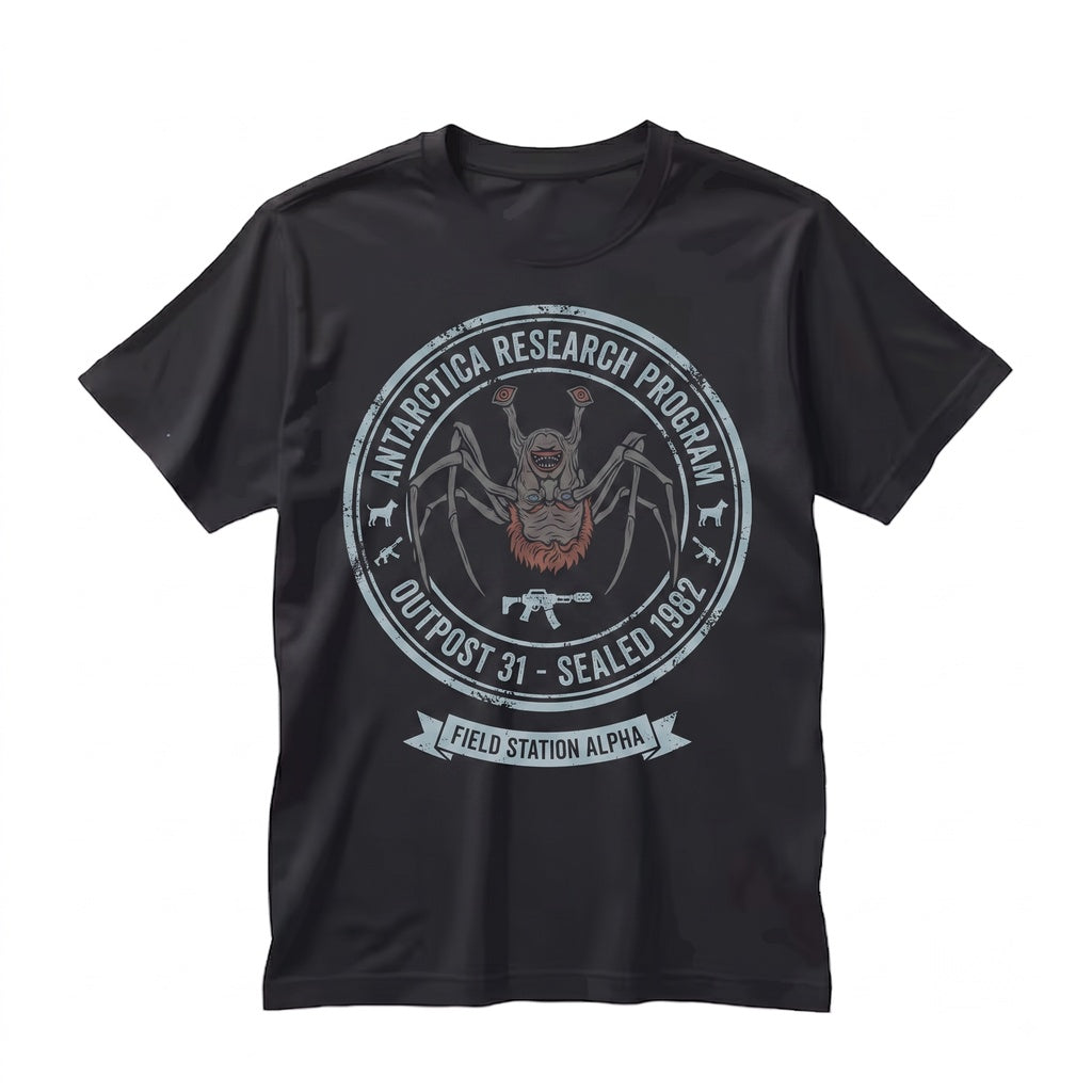 Retro 80s Sci-Fi Horror Movie Outpost 31 Spider Head Creature Graphic Unisex TShirt