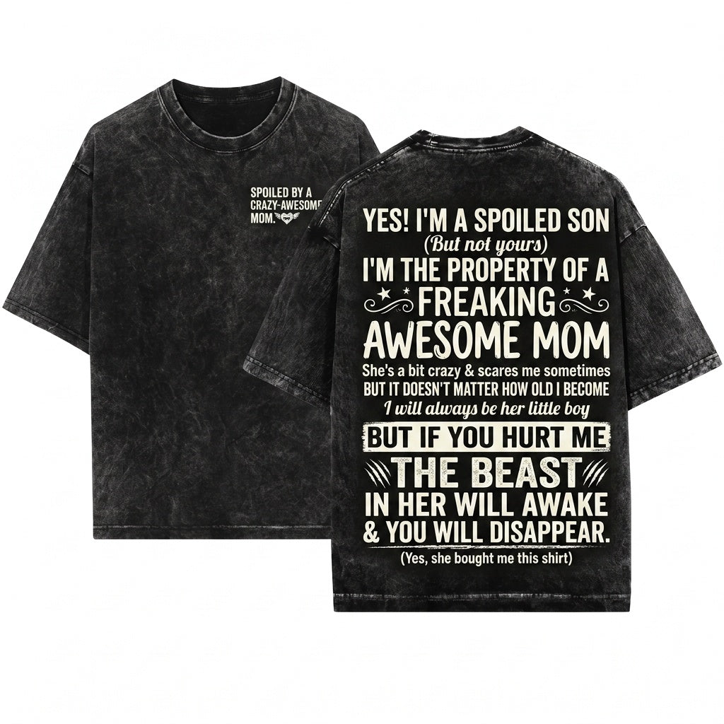 Mens Funny Im A Spoiled Son Novelty Birthday Present Unisex Wash T-Shirt
