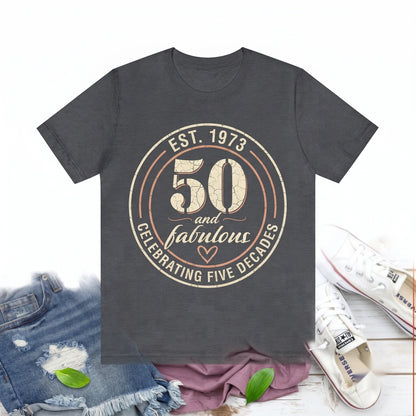 Vintage 50th Birthday Fifty Milestone Celebration Graphic Apparel Gift for Men Women Unisex TShirt
