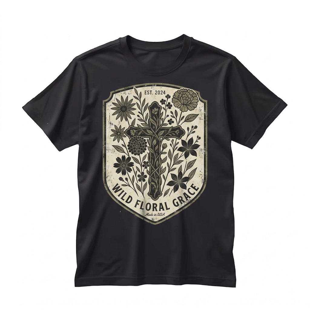 Floral Jesus Cross Christian Faith Botanical Church Cozy Crewneck Sweater Gift for Her Longsleeve Unisex TShirt