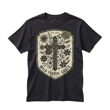Floral Jesus Cross Christian Faith Botanical Church Cozy Crewneck Sweater Gift for Her Longsleeve Unisex TShirt