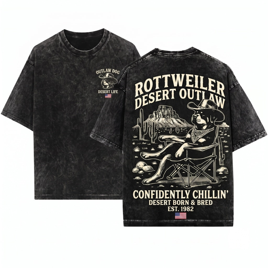 Vintage Western Cowboy Rottweiler Retro Desert Dog Owner Gift Unisex Wash T-Shirt