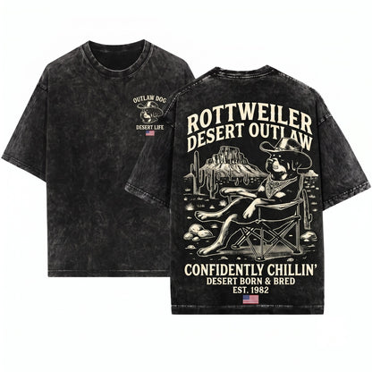 Vintage Western Cowboy Rottweiler Retro Desert Dog Owner Gift Unisex Wash T-Shirt