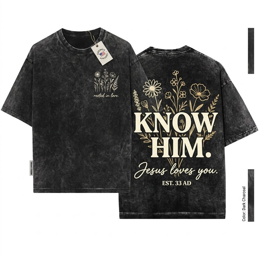 Jesus Loves You Faith Floral Butterfly Bible Verse Christianity Church Top Unisex Wash T-Shirt