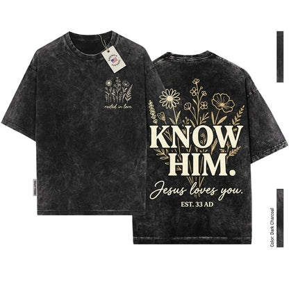 Jesus Loves You Faith Floral Butterfly Bible Verse Christianity Church Top Unisex Wash T-Shirt