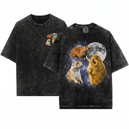 Retro Prairie Dog Moon Graphic Vintage Funny Oversized Unisex Wash T-Shirt