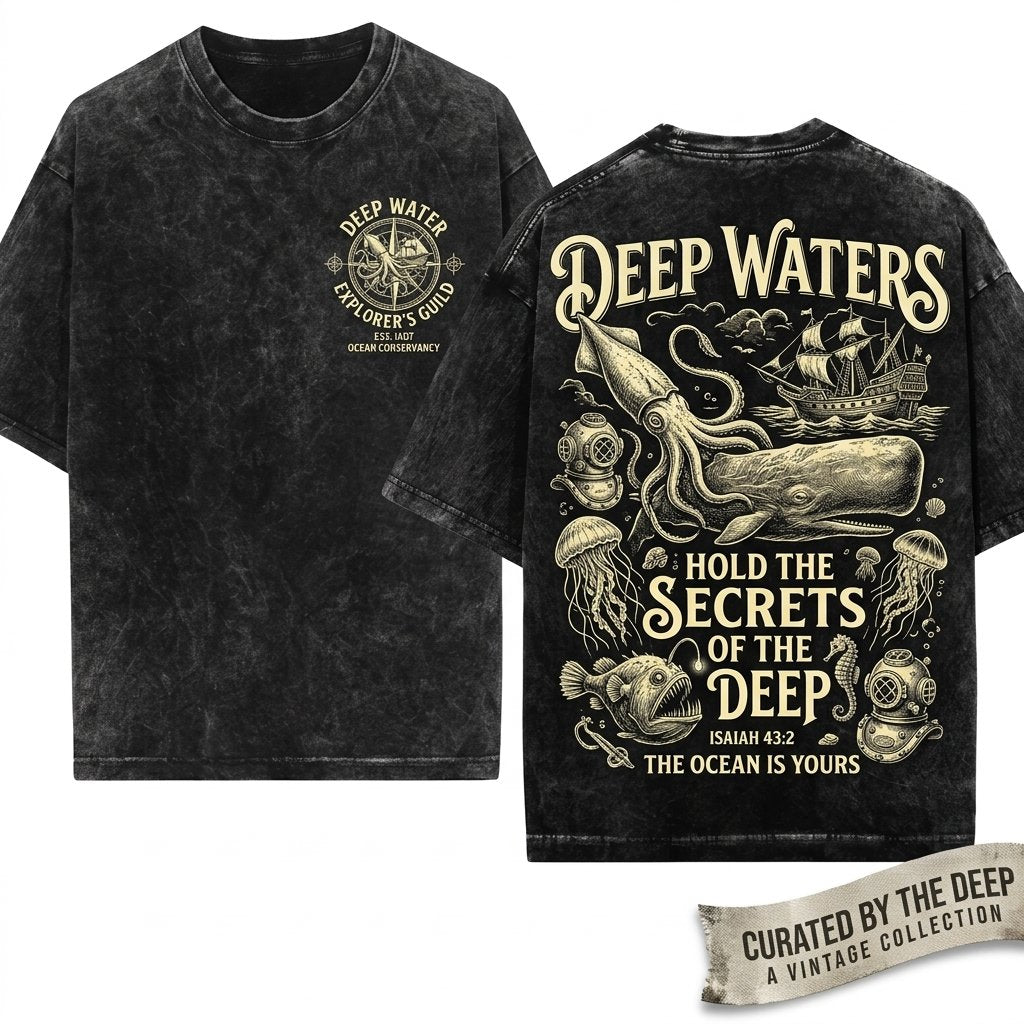 Bible Verse Graphic Sea Animals Tattoo Style Ocean Lover Top Jesus Quote 90s Vintage Aesthetic Unisex Wash T-Shirt