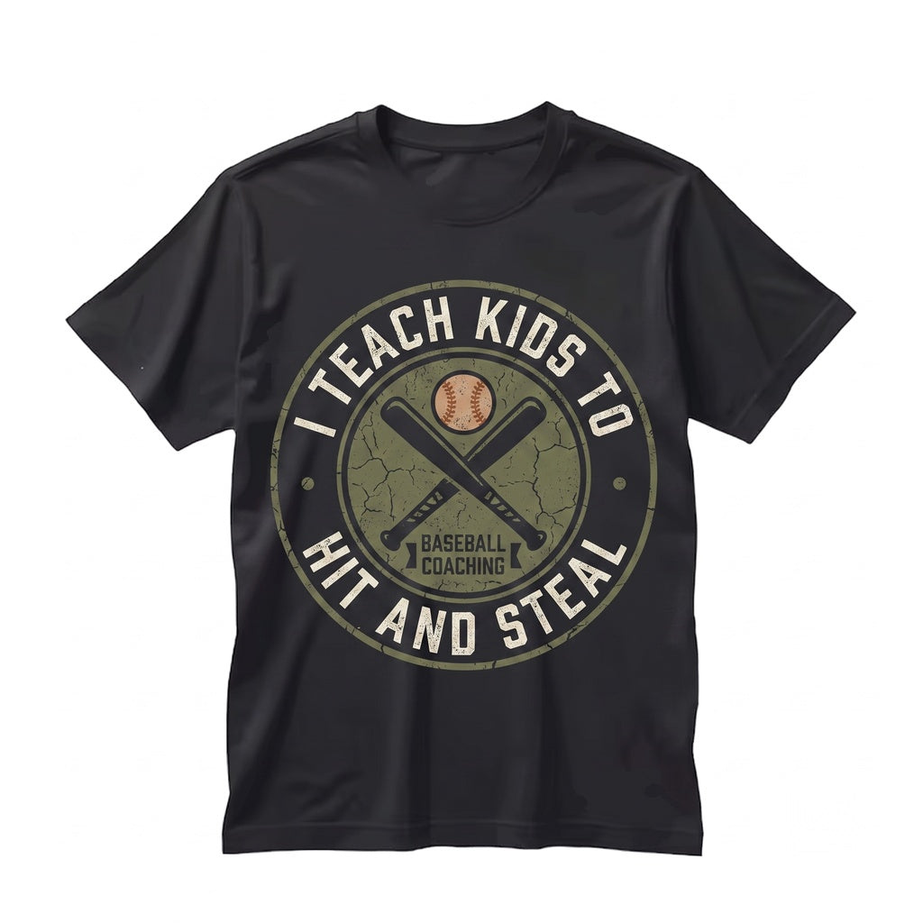 Funny Baseball Coach I Teach Kids To Hit And Steal Graphic Sports Birthday Gift For Dad Unisex TShirt