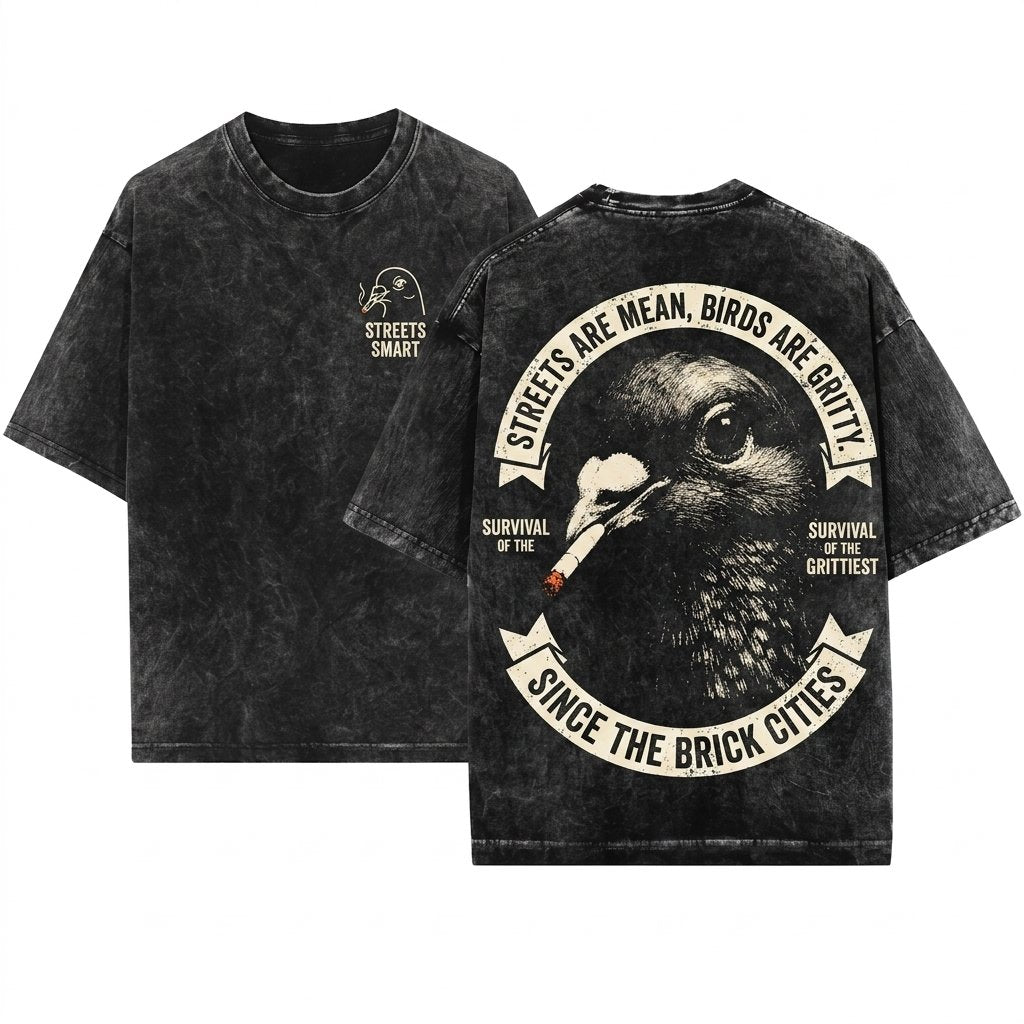Smoking Pigeon Vintage Y2K Grunge Animal Graphic Cigarette Silly Badass Lover Gift Unisex Wash T-Shirt