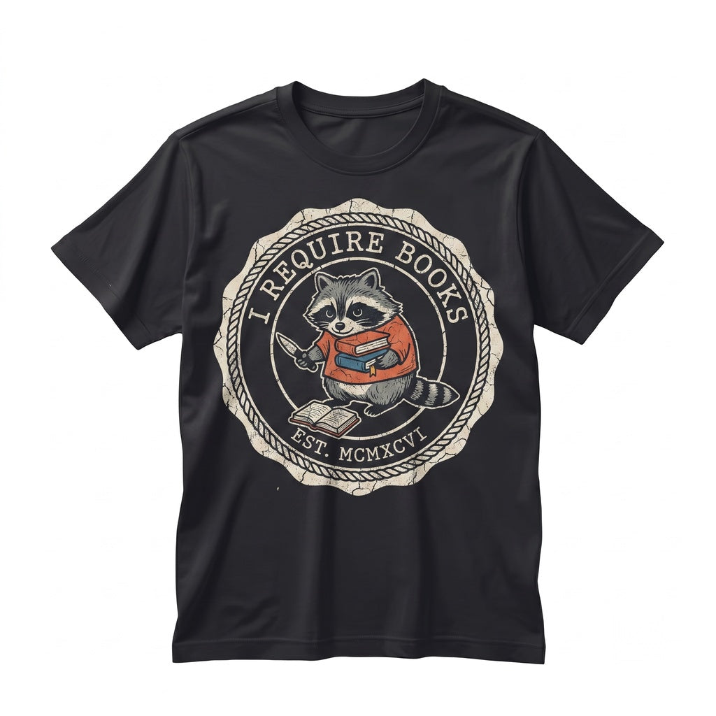 I Require Books Embroidered Chaotic Raccoon Reader Funny Bookworm Gift Unisex TShirt