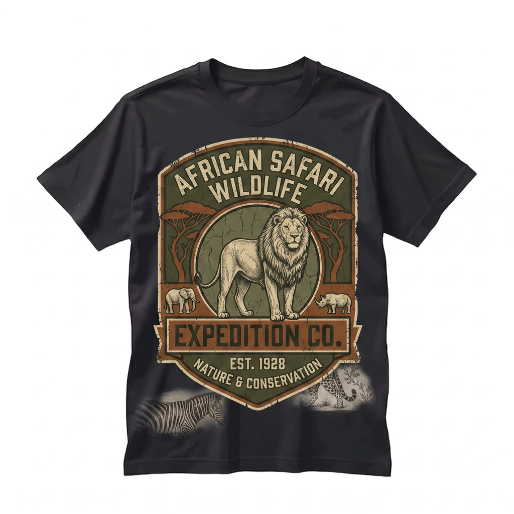 Vintage Safari African Wildlife Graphic Lion Elephant Giraffe Nature Lover Gift Unisex TShirt