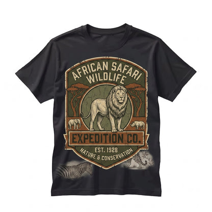 Vintage Safari African Wildlife Graphic Lion Elephant Giraffe Nature Lover Gift Unisex TShirt