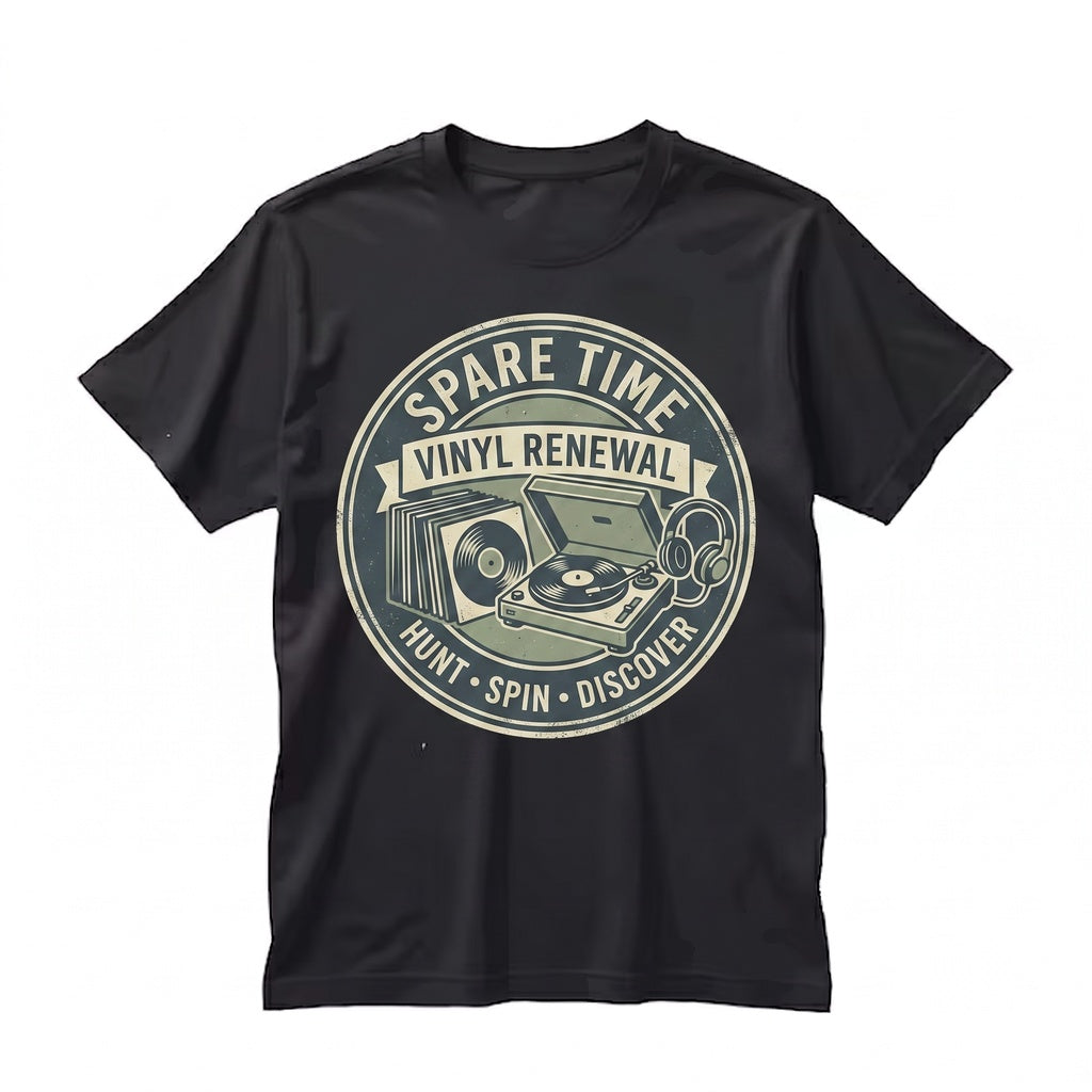 Vinyl Record Audiophile Graphic Navy Blue Spare Time Music Apparel Unisex TShirt