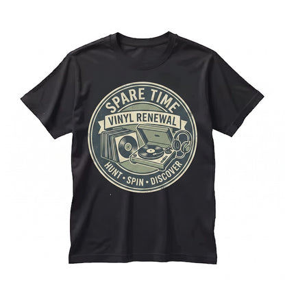Vinyl Record Audiophile Graphic Navy Blue Spare Time Music Apparel Unisex TShirt