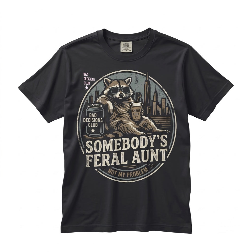 Somebodys Feral Aunt Funny Raccoon Graphic Cool Auntie Gift Pregnancy Reveal Unisex TShirt