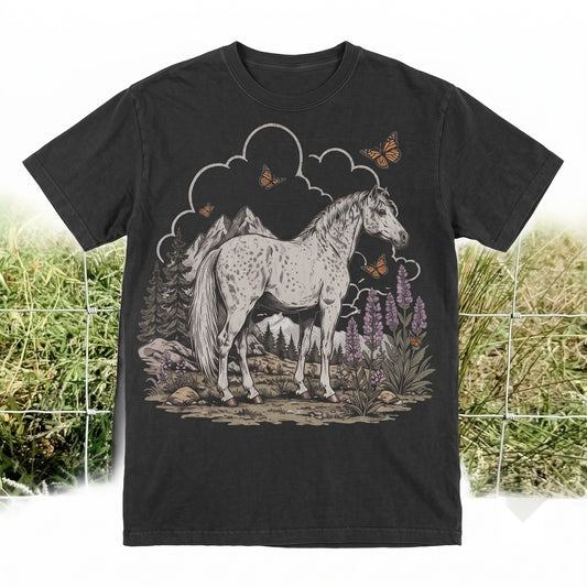 Vintage Appaloosa Horse Graphic Western Mountain Wildlife Rustic Ranch Cottagecore Gift Unisex TShirt