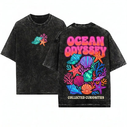 Seashell Ocean Lover Beach Summer Vacation Graphic Womens Unisex Wash T-Shirt