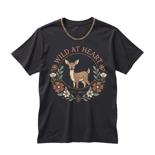 Boho Cottagecore Deer Floral Graphic, Moss Green Nature Aesthetic Unisex TShirt