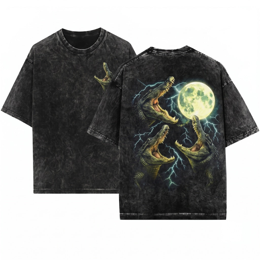 Vintage Alligator Lightnings 90s Retro Gator Swamp Moon Southern Nature Crocodile Top Unisex Wash T-Shirt