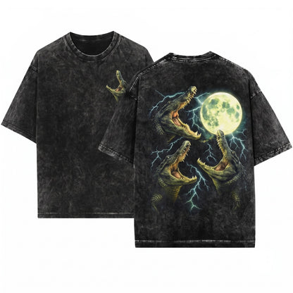 Vintage Alligator Lightnings 90s Retro Gator Swamp Moon Southern Nature Crocodile Top Unisex Wash T-Shirt