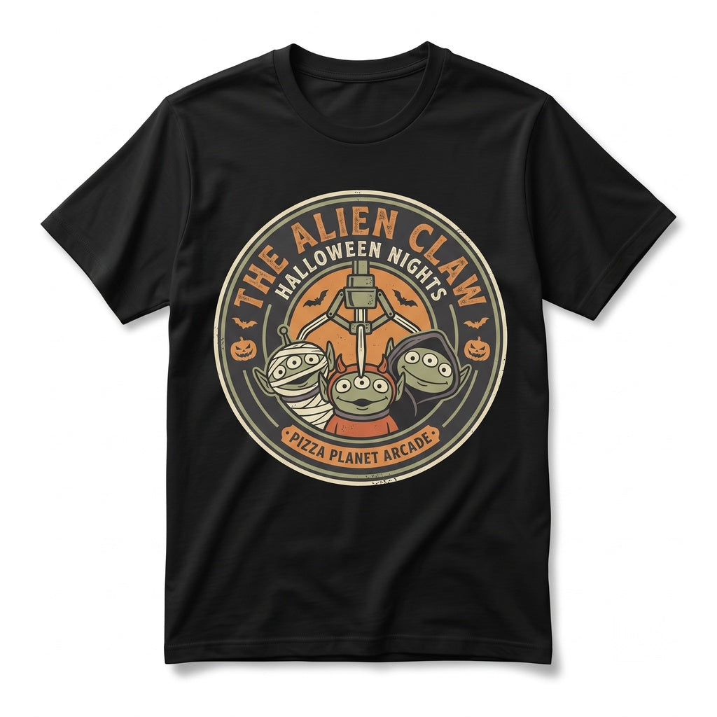 Retro Green Aliens The Claw Space Arcade Halloween Spooky Season Theme Park Unisex TShirt