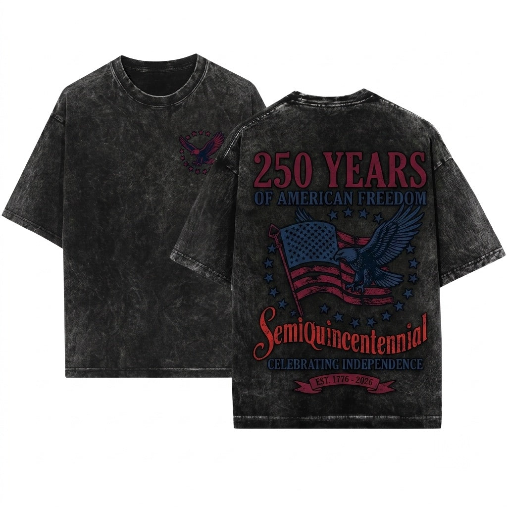 250 Years Patriotic America Semiquincentennial USA Front Back Unisex Wash T-Shirt