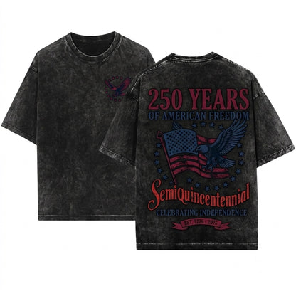 250 Years Patriotic America Semiquincentennial USA Front Back Unisex Wash T-Shirt
