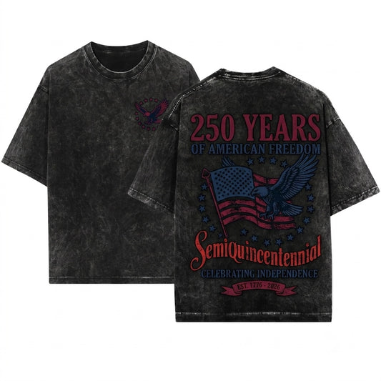 250 Years Patriotic America Semiquincentennial USA Front Back Unisex Wash T-Shirt