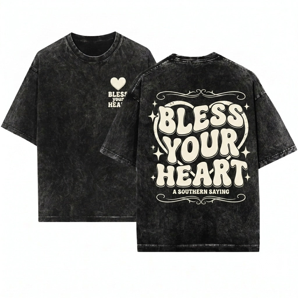 Bless Your Heart Sassy Funny Black Graphic Snapback Trucker Baseball Cap Unisex Wash T-Shirt