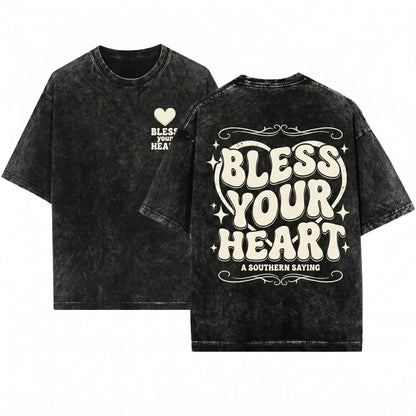 Bless Your Heart Sassy Funny Black Graphic Snapback Trucker Baseball Cap Unisex Wash T-Shirt